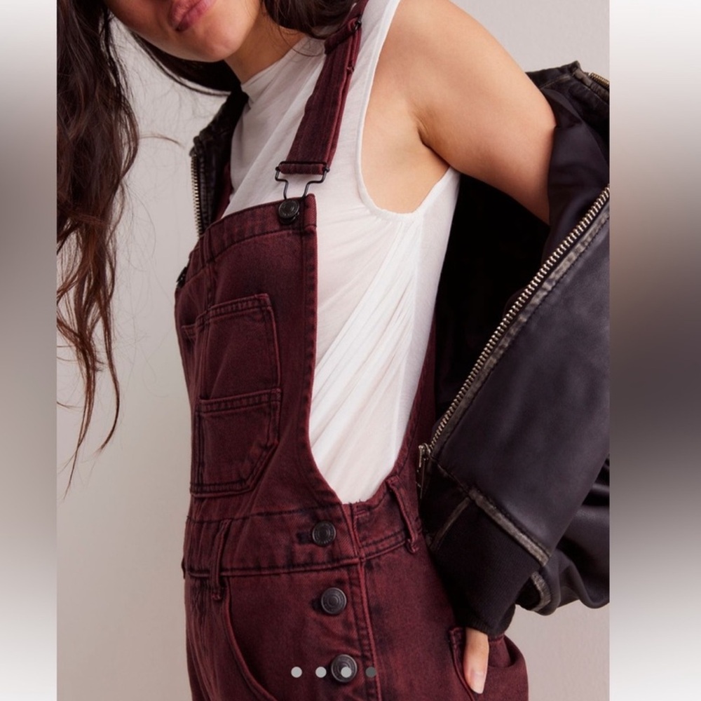 NEW Free people  Burgundy Corduroy Denim Overalls shortall romper size large - Picture 4 of 14